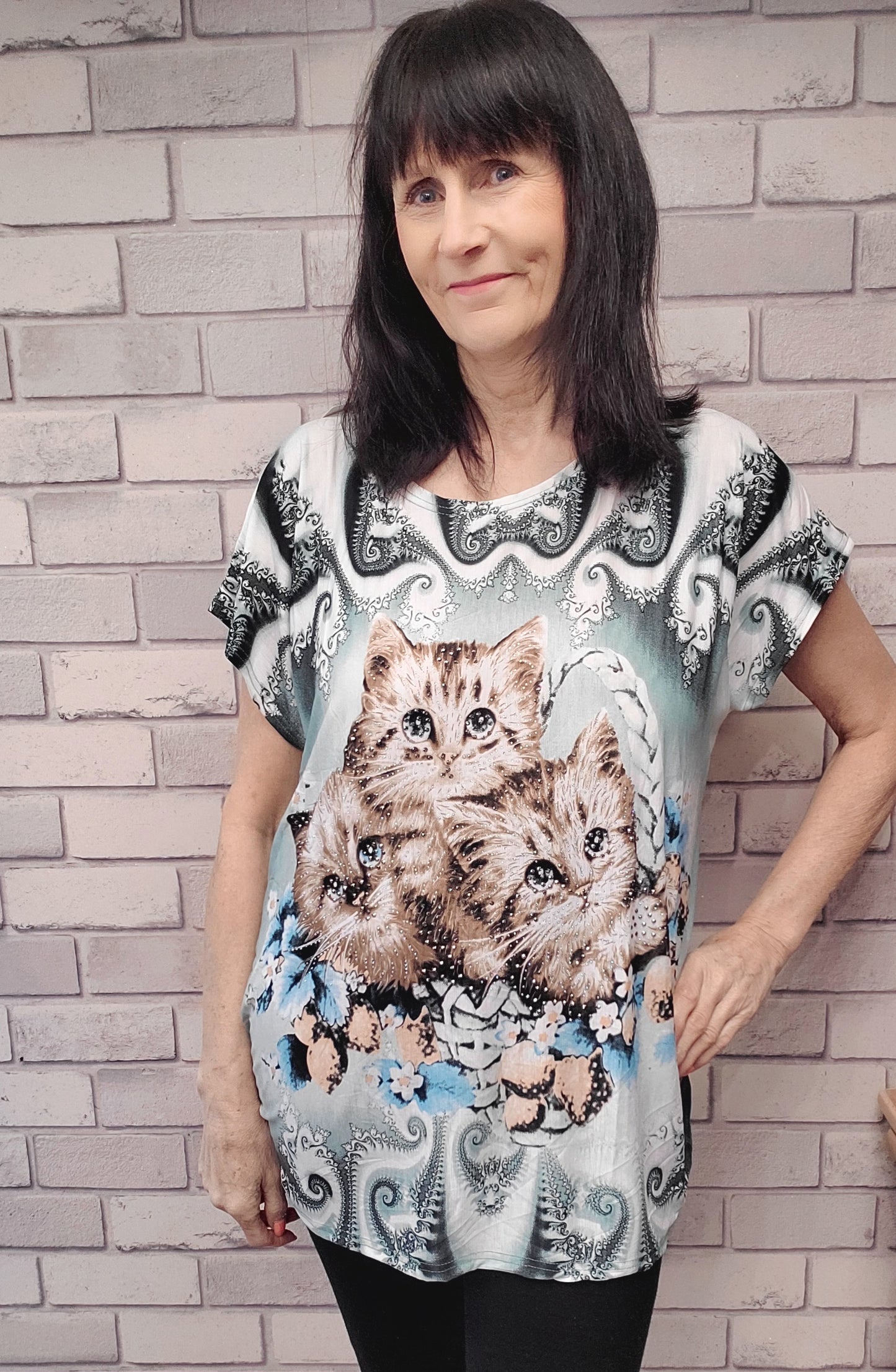 Perry  Short Sleeve Cat Top