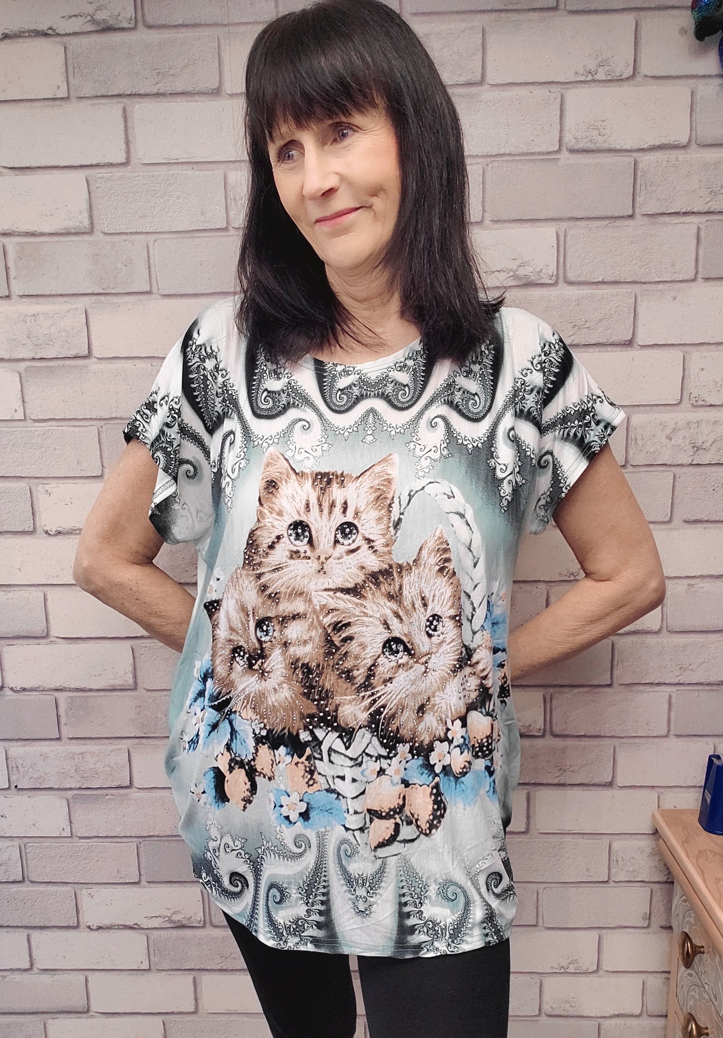 Perry  Short Sleeve Cat Top