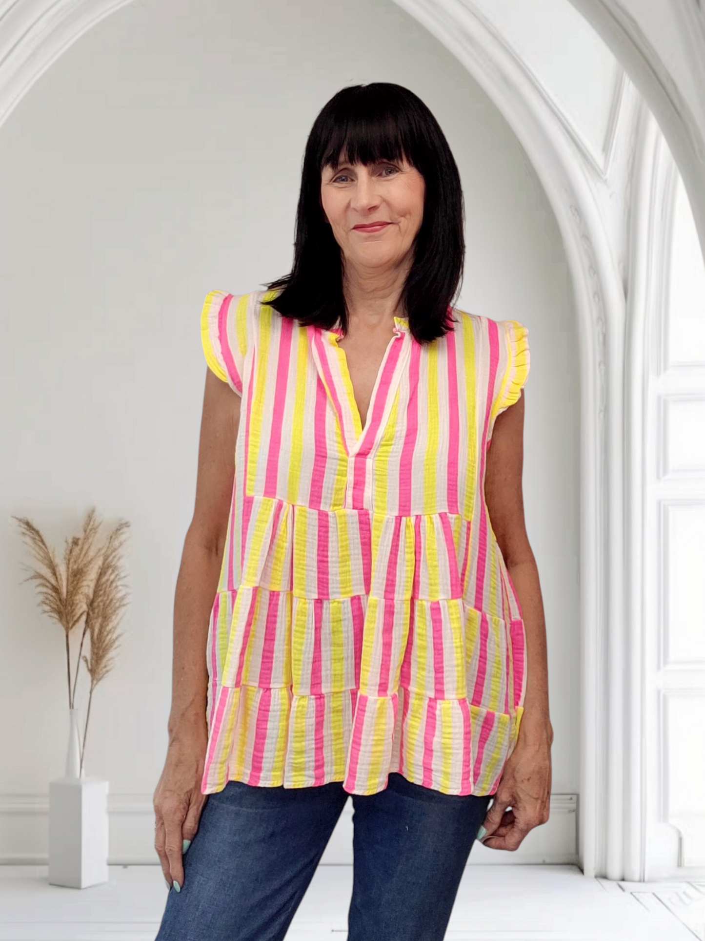 Fleur Summer Florescent Top Short Sleeves - Couture Boutique