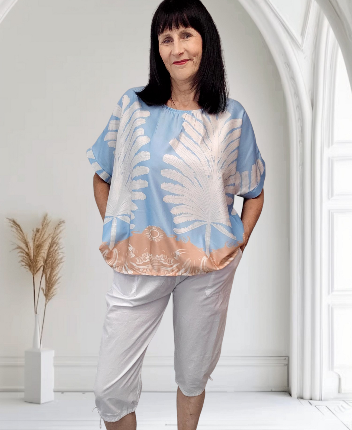 Lisa Satin Palm Design  Top