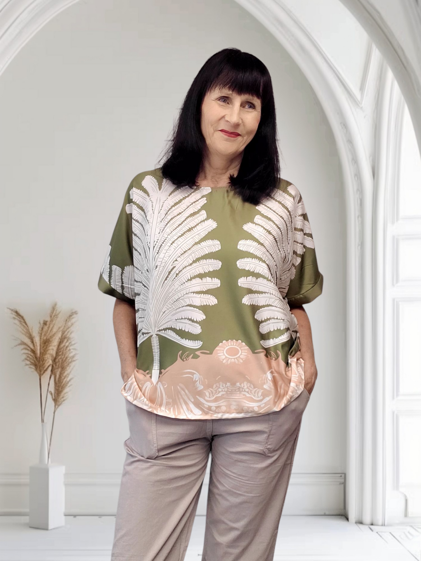Lisa Satin Palm Design  Top