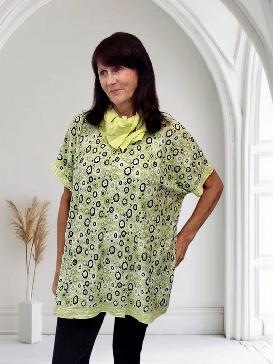 Olive Loose Fit  Top  With  Scarf