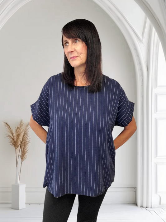 Barbara Classic Pinstripe Short  Sleeve Top