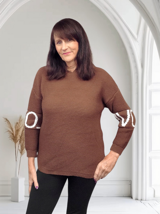 Kacey Knitted Top with ‘Love’ Sleeve Detail