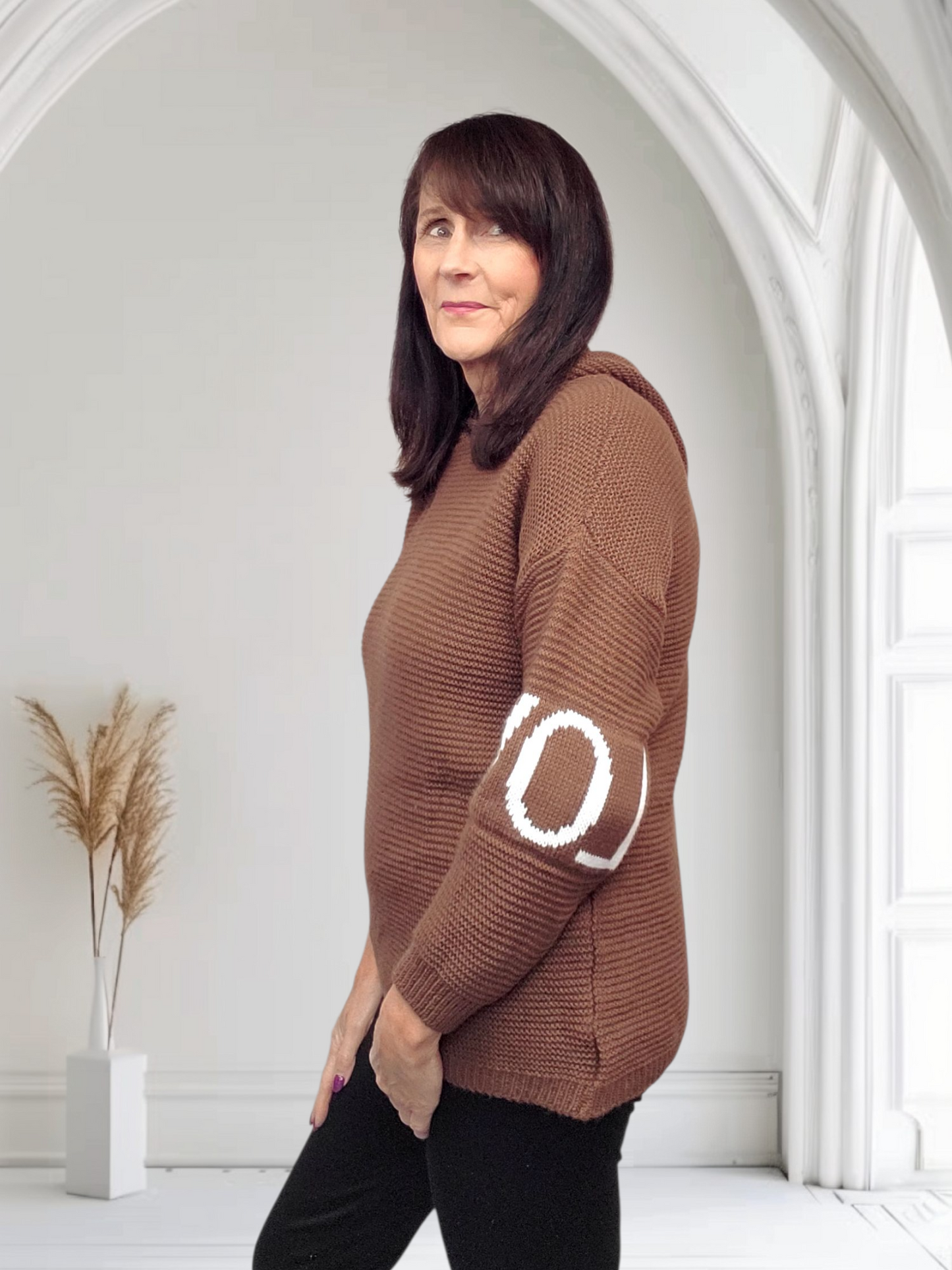 Kacey Knitted Top with ‘Love’ Sleeve Detail