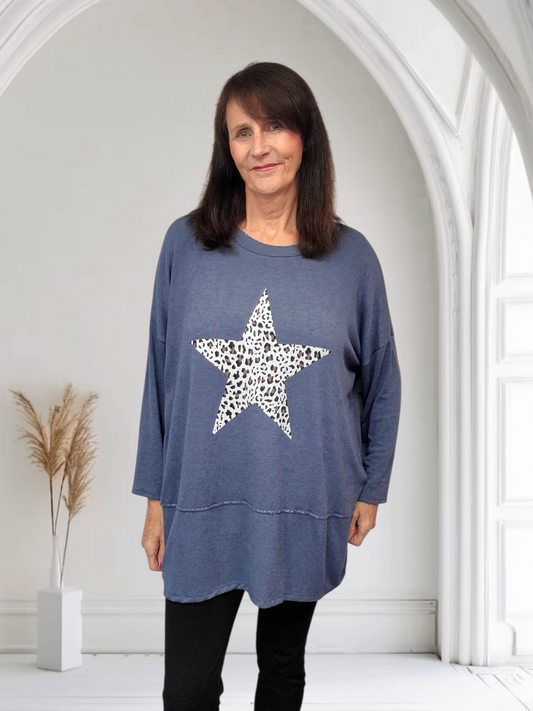 Idas Fine Knit Sweater with Leopard Print Star