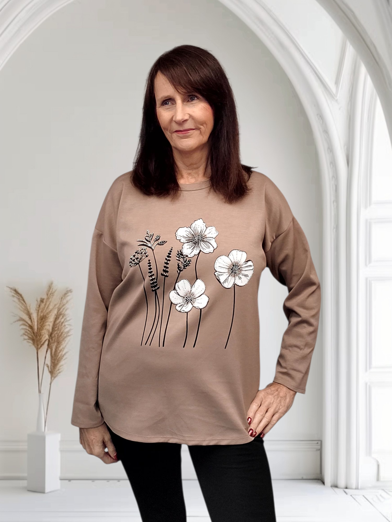 Fern Ladies Floral Crystal Detail Top, Onesize  12-18 - Couture Boutique