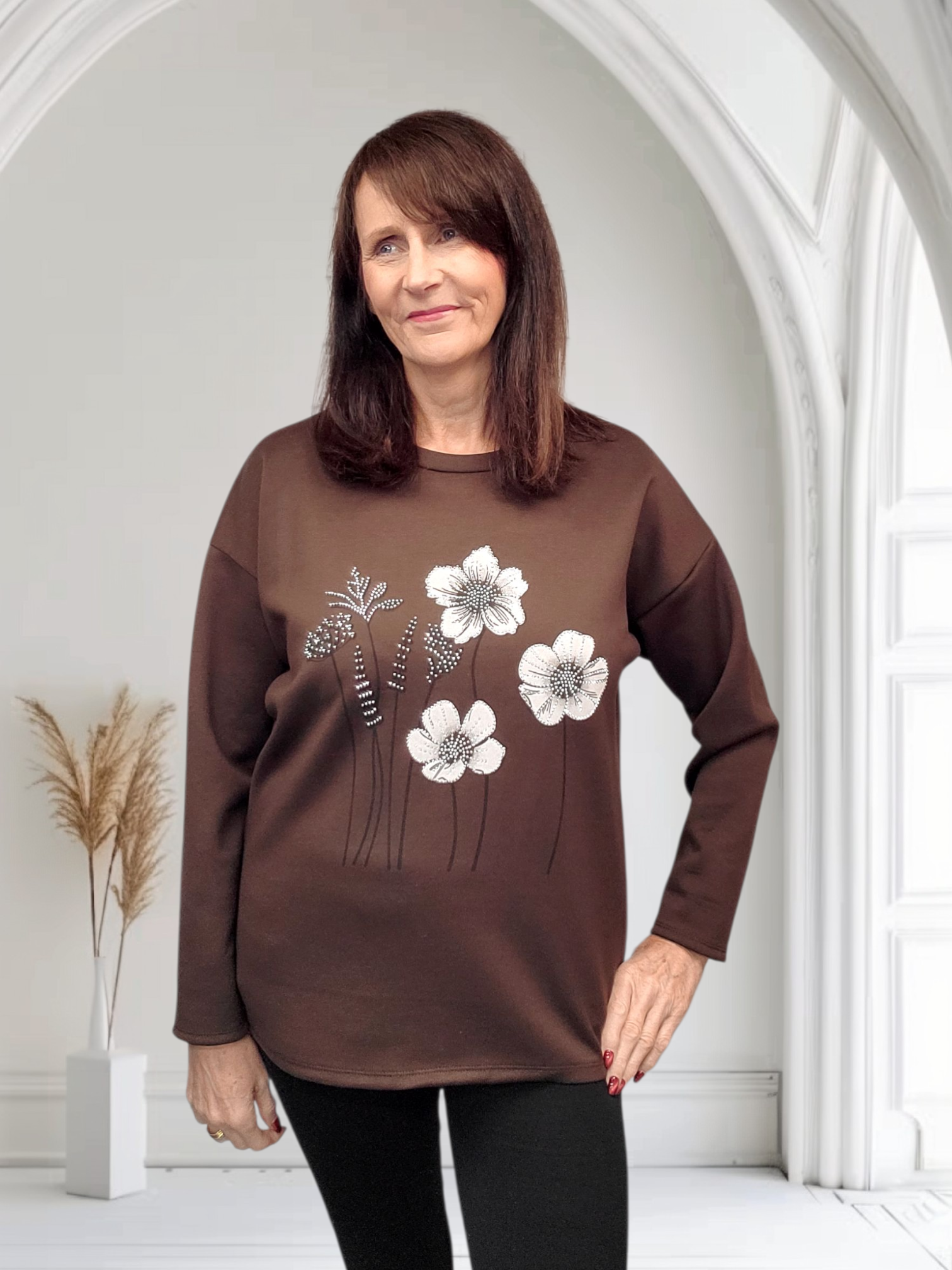 Fern Ladies Floral Crystal Detail Top, Onesize  12-18 - Couture Boutique