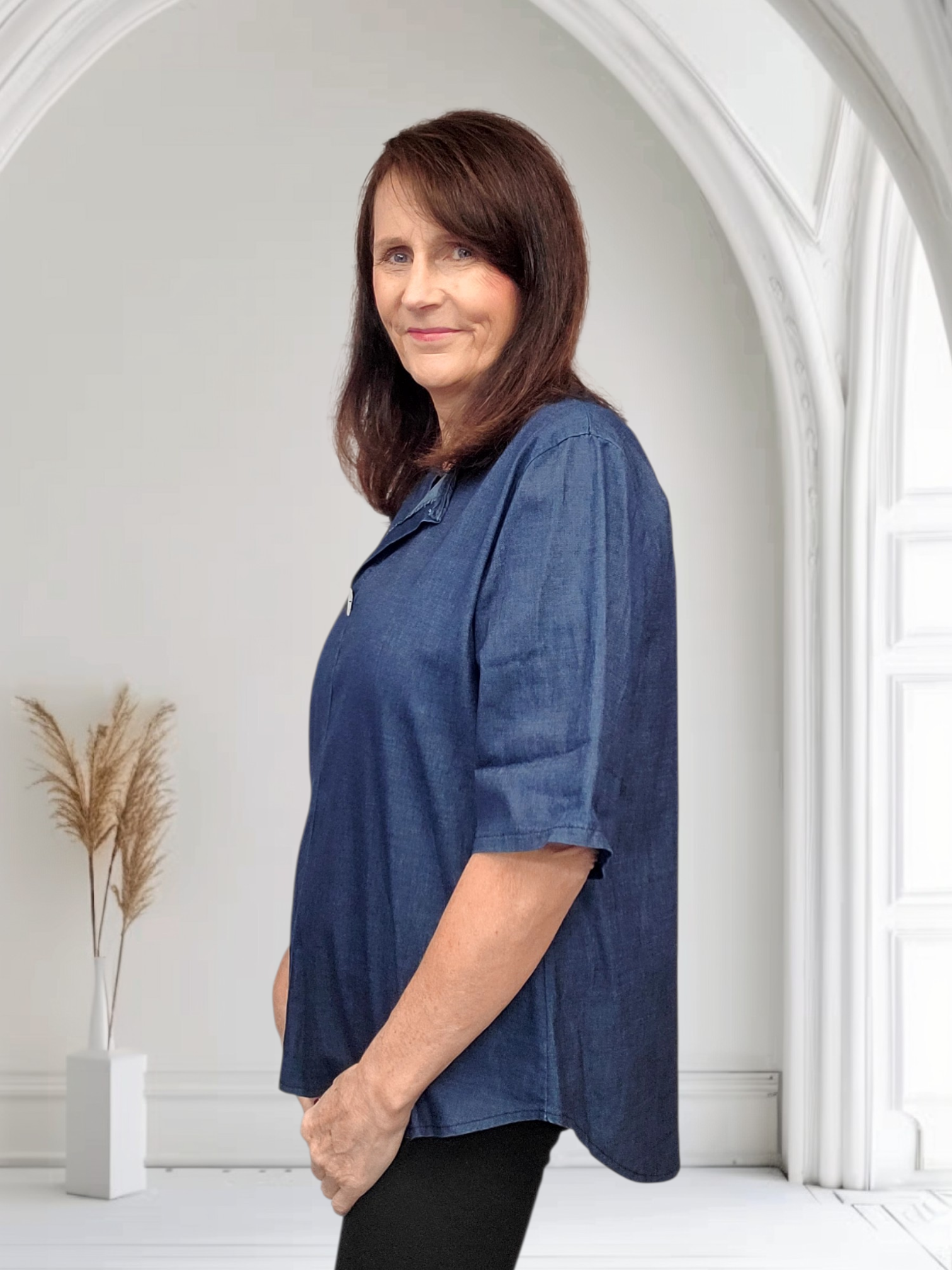 Angie Women’s Short Sleeve Denim Look Top - Couture Boutique