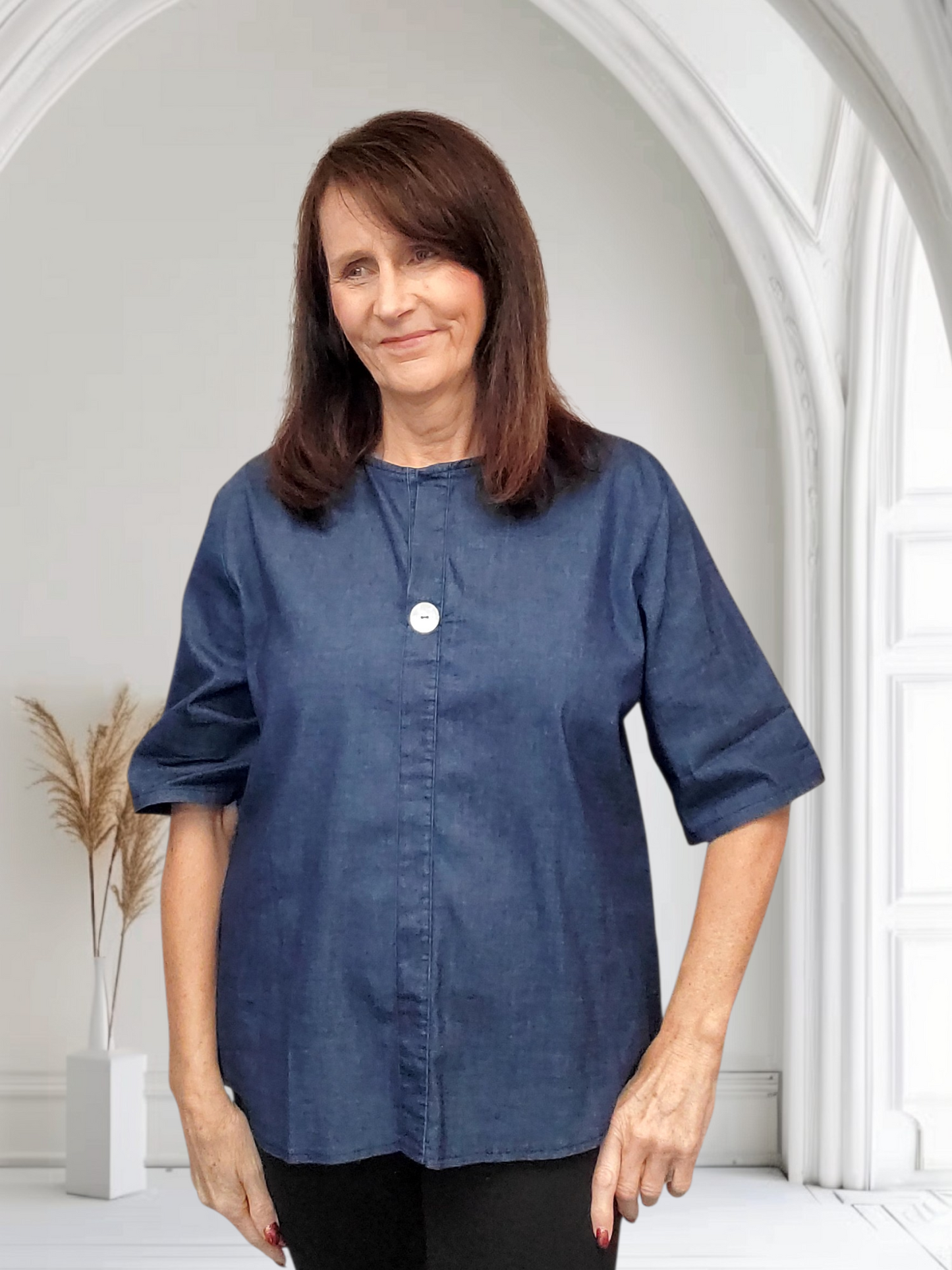 Angie Women’s Short Sleeve Denim Look Top - Couture Boutique