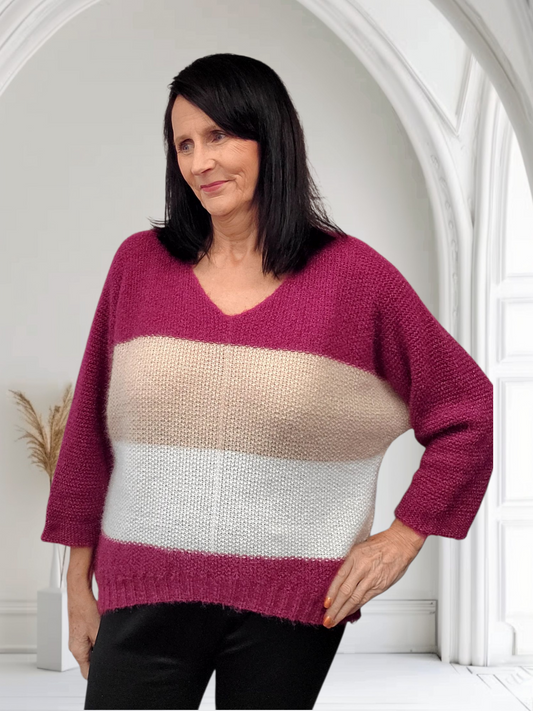 Margo Women’s Fluffy V-Neck Jumper | Soft Knit Sweater for Autumn & Winter Onesize  12-20