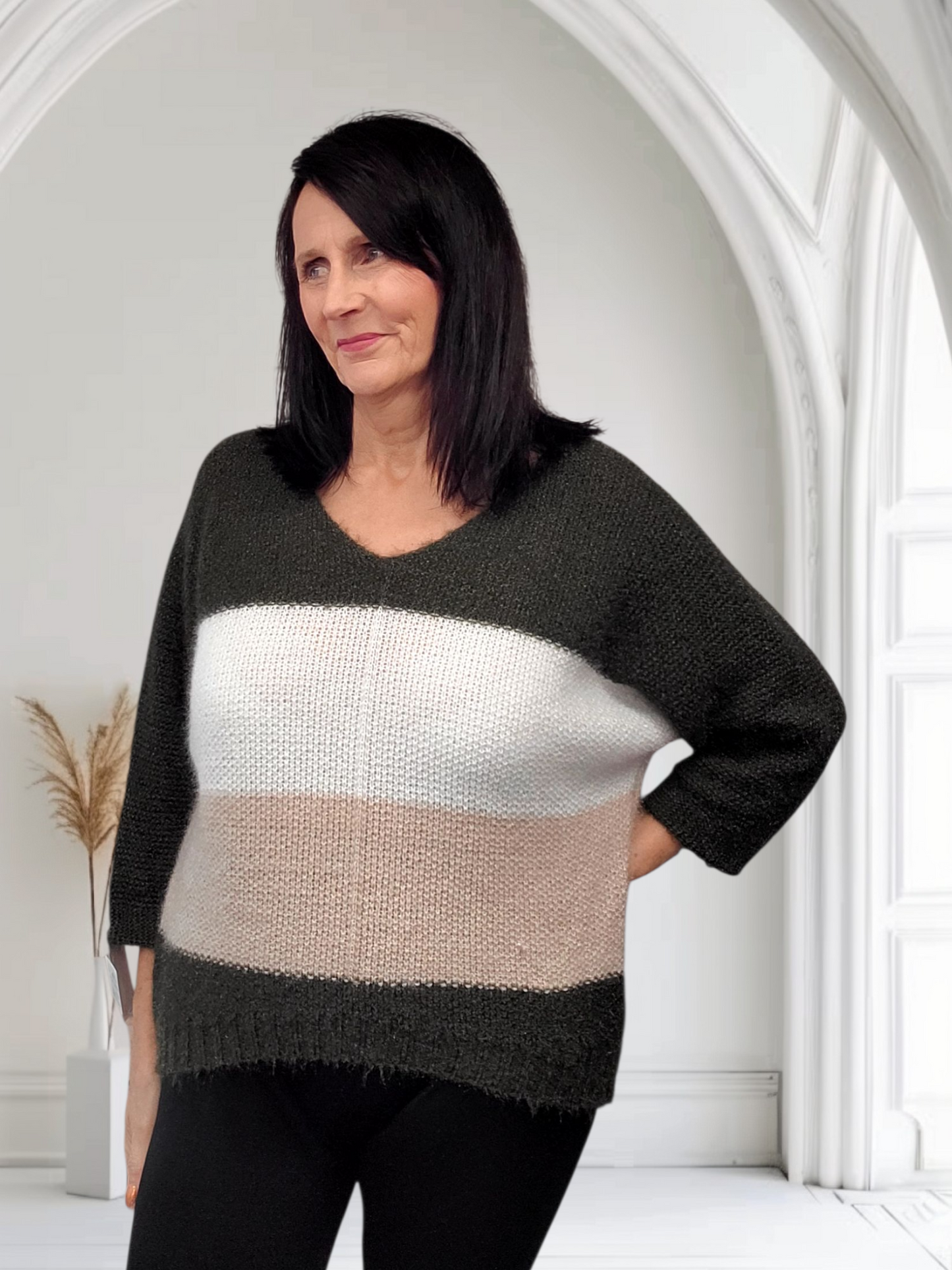 Margo Women’s Fluffy V-Neck Jumper | Soft Knit Sweater for Autumn & Winter Onesize  12-20