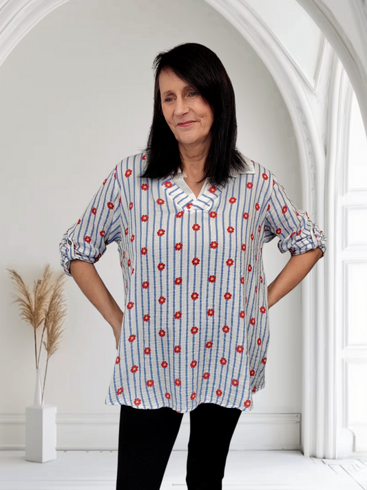 Daphne Floral Shirt Collar Tops - Couture Boutique