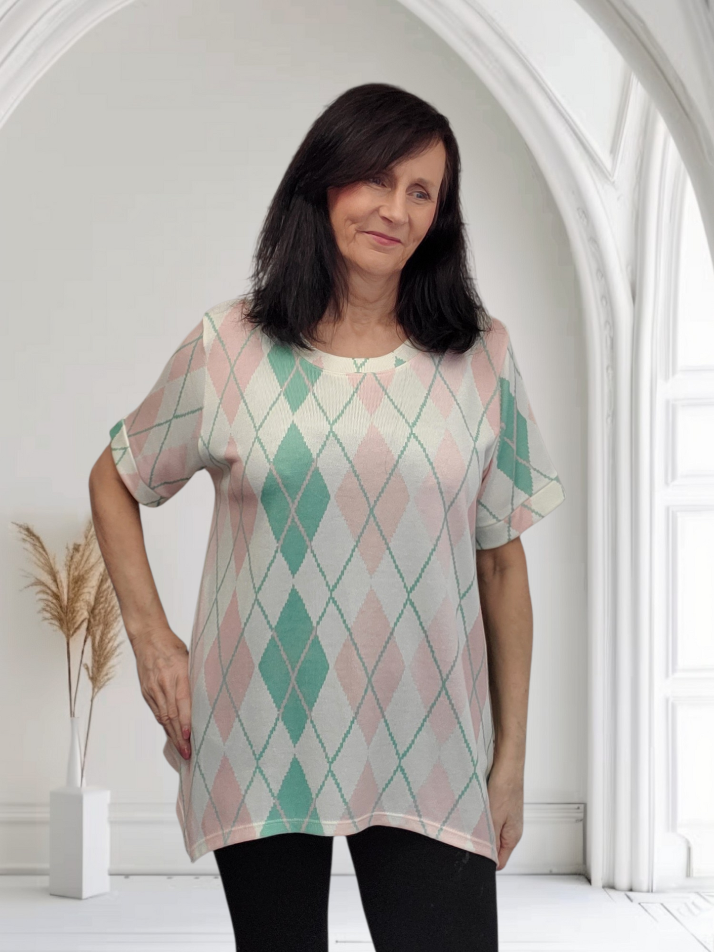 Gemma Diamond Pattern Top Long And Short Sleeves - Couture Boutique