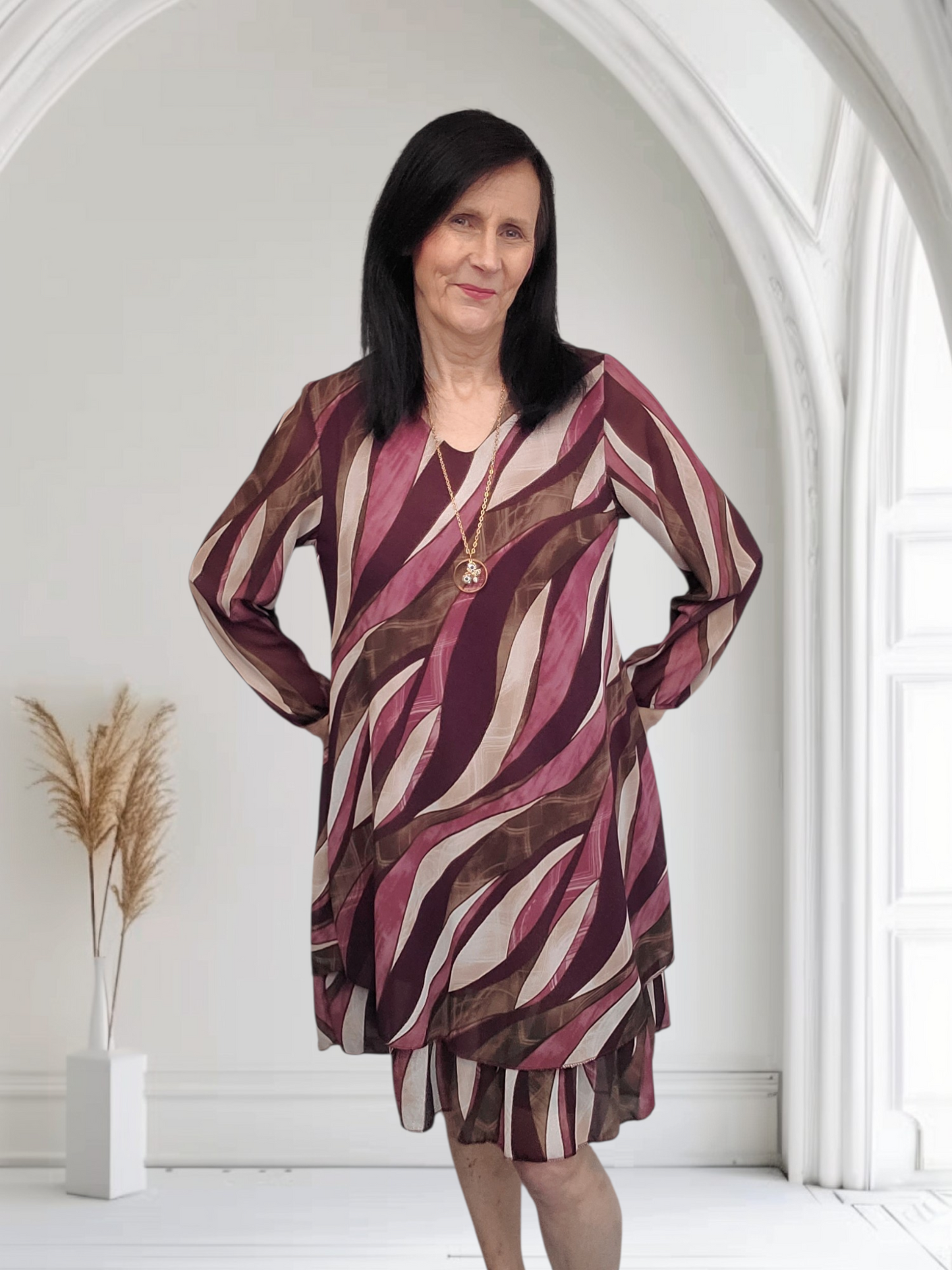Fawn Lightweight Layered Chiffon Dress with Abstract Print