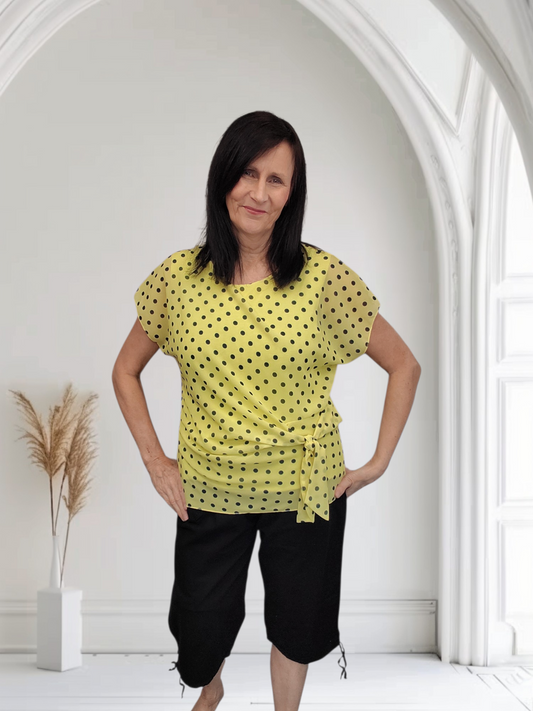 Hana Women’s  Polka Dot Blouse – Short Sleeve Tie Waist Top