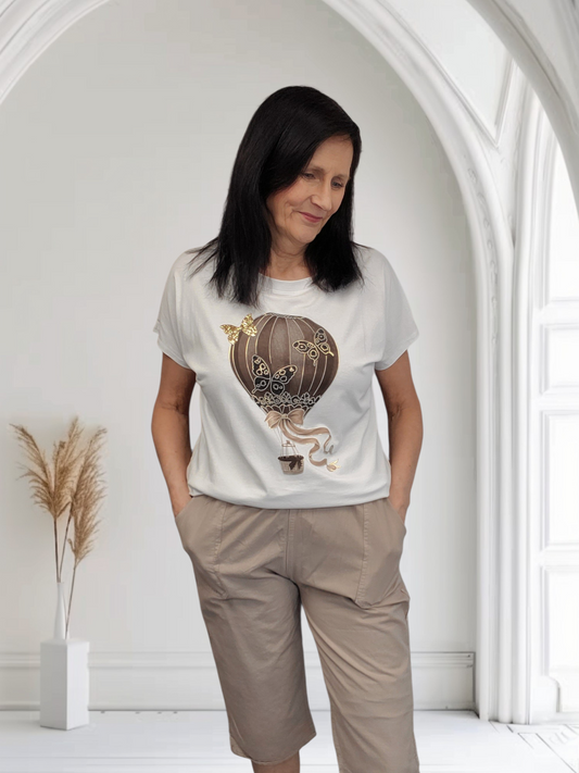 Dixie Women’s Butterfly Balloon Graphic Tee – Soft Cotton Casual T-Shirt