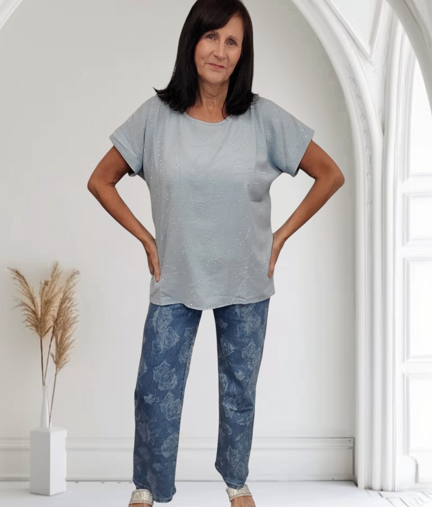 Floral Print Stretch Wide Leg Jeans | Sizes 8-12 | 30" Leg Women's Denim