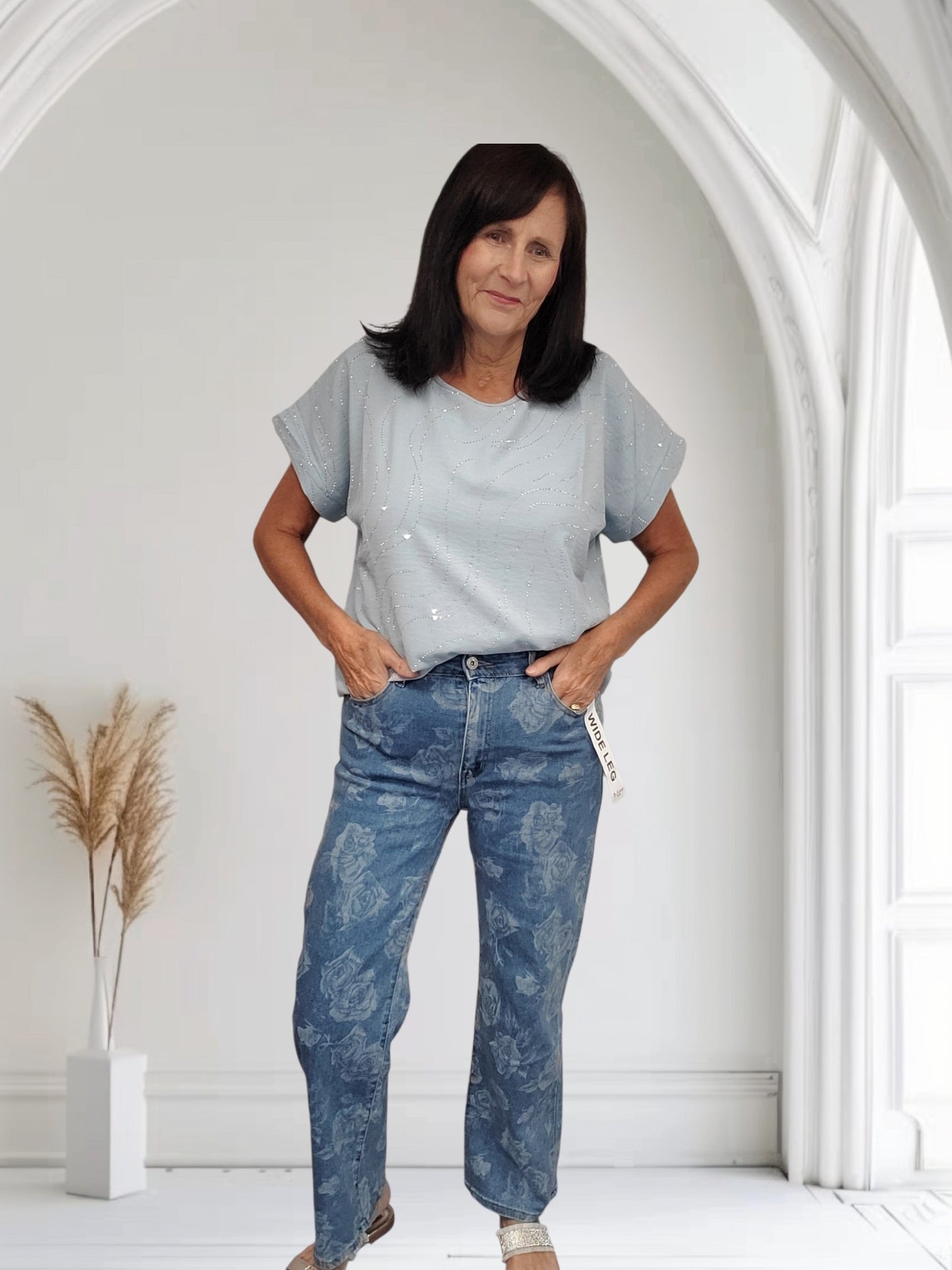 Floral Print Stretch Wide Leg Jeans | Sizes 8-12 | 30" Leg Women's Denim