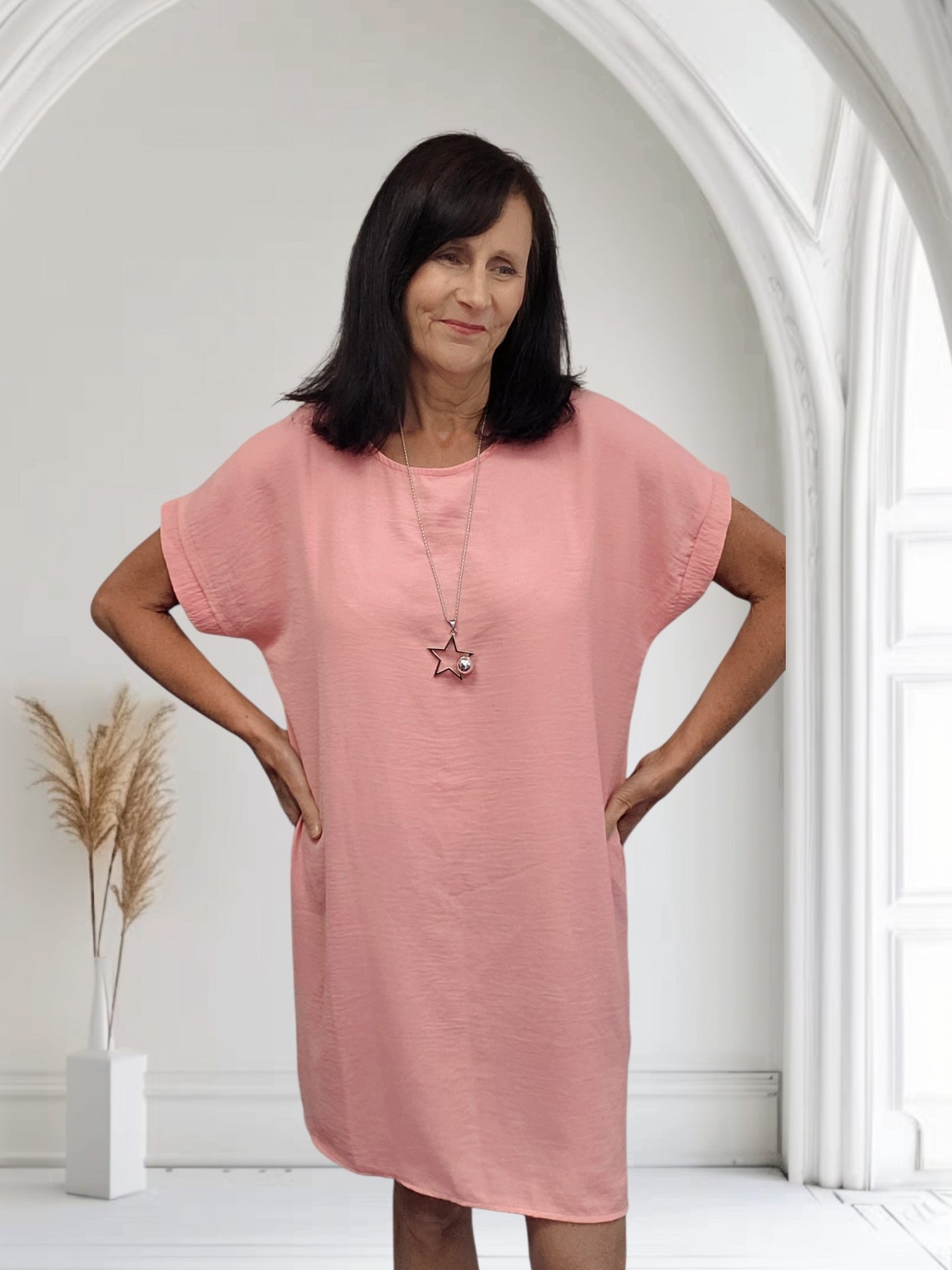 Carol Plain Summer Dress With Necklace