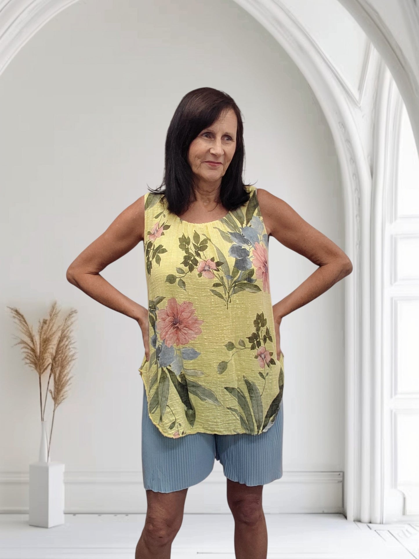 Viola Floral Cotton Vest Top | Fully Lined | One Size Fits Up to UK 16