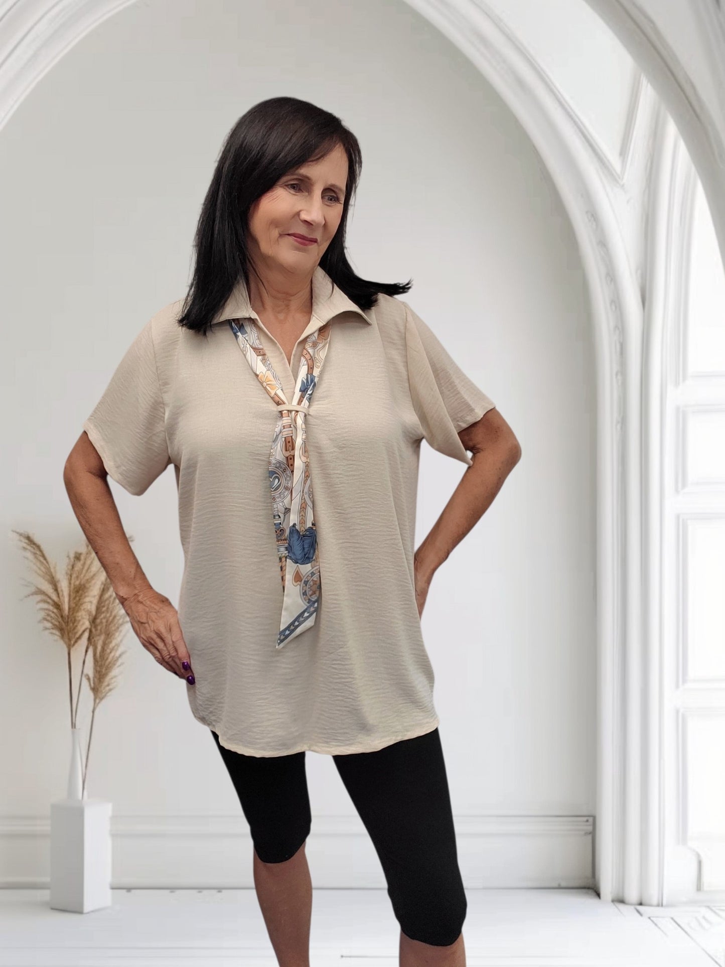 Maddi Women's Scarf Detail V-Neck Top – Available in 3 Colours