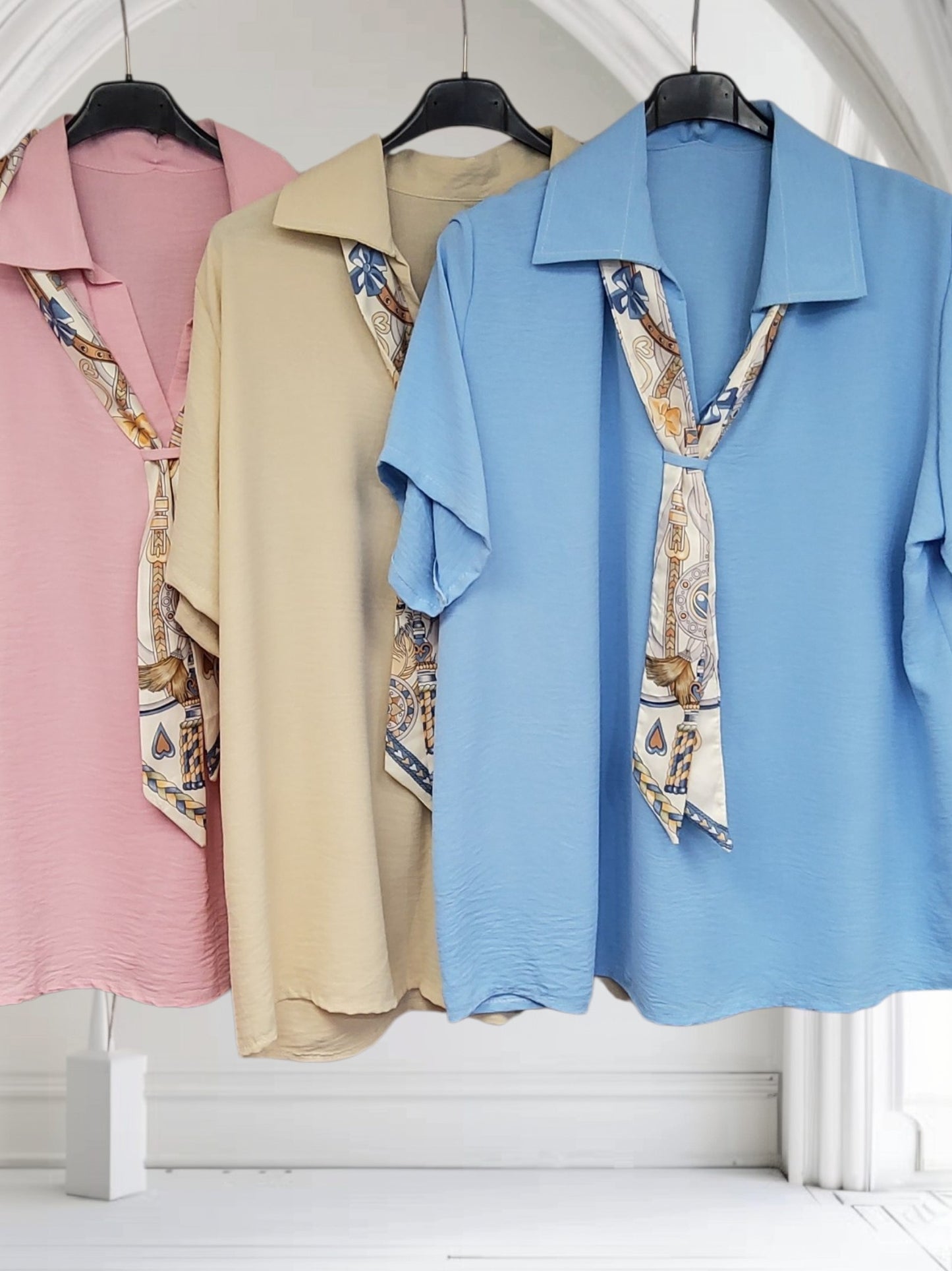 Maddi Women's Scarf Detail V-Neck Top – Available in 3 Colours