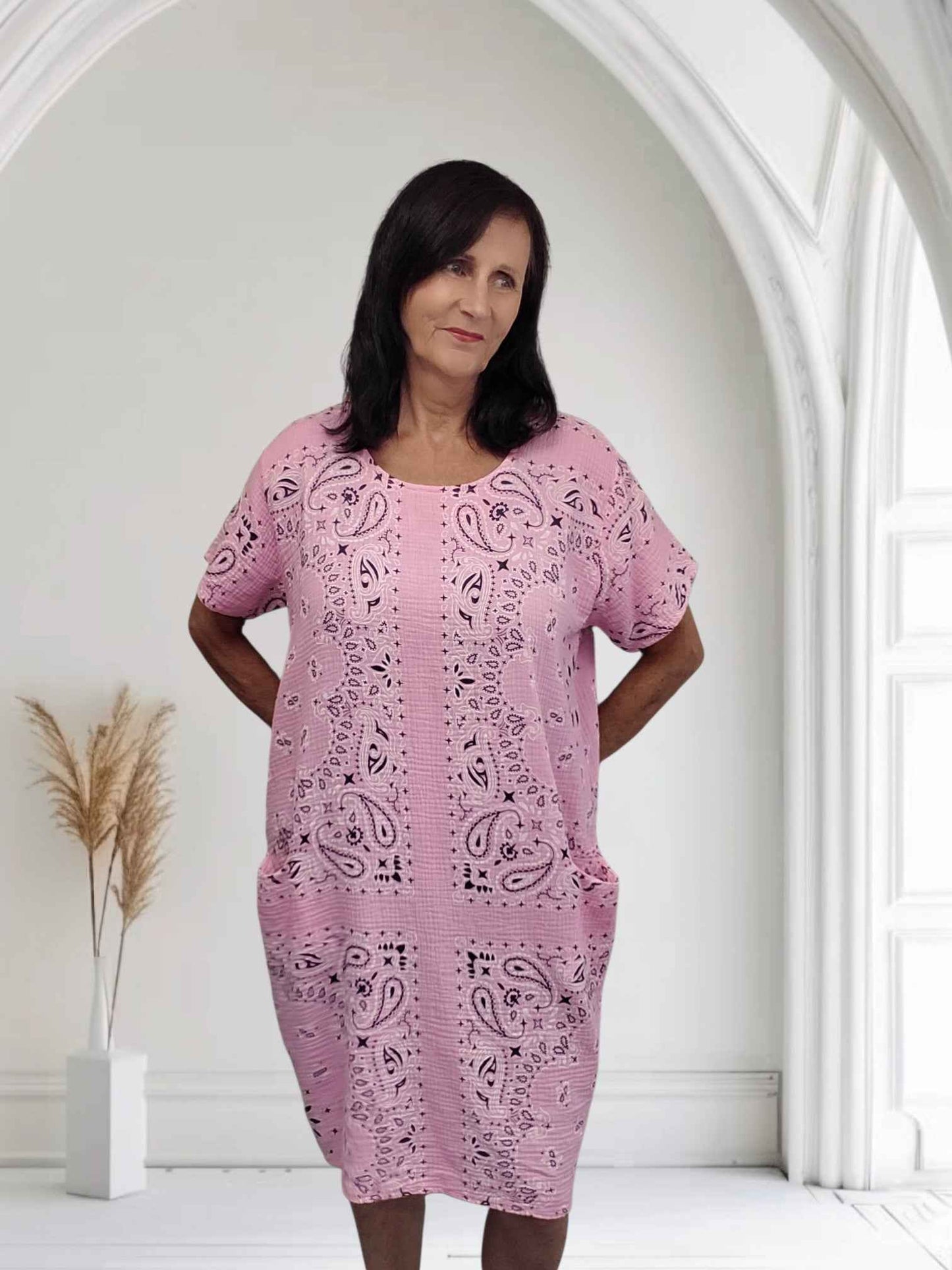 Ladies Paisley Print Midi Dress with Pockets-Priya