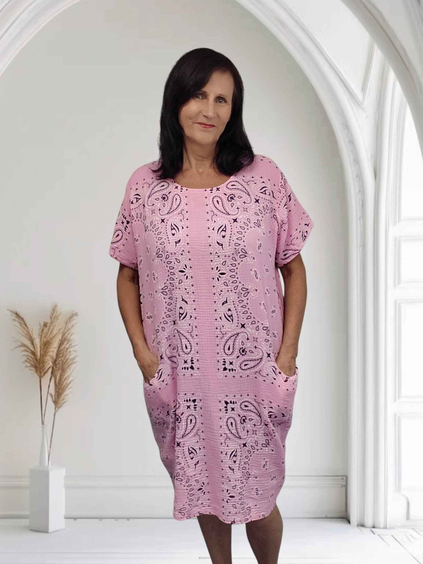 Ladies Paisley Print Midi Dress with Pockets-Priya