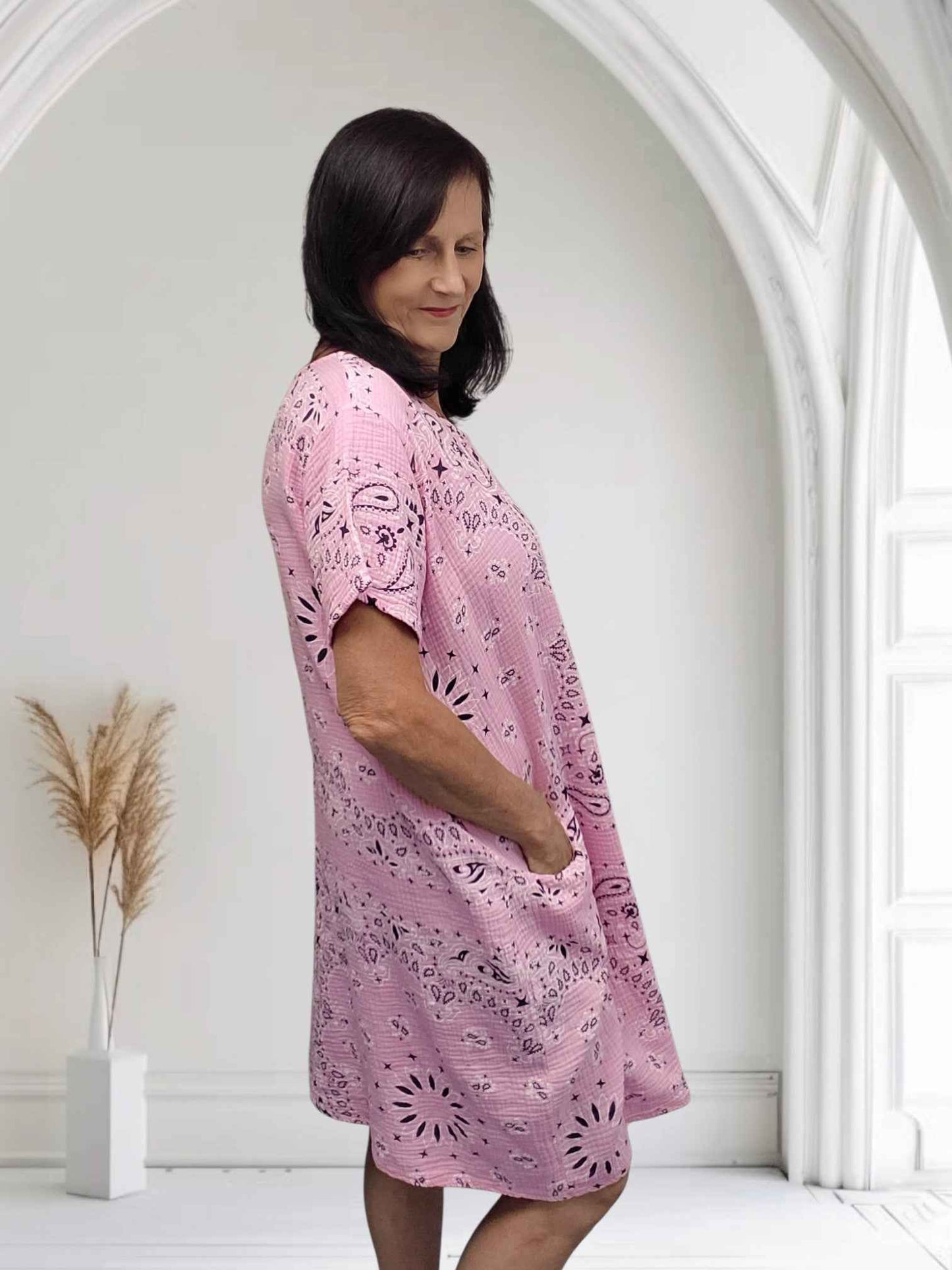 Ladies Paisley Print Midi Dress with Pockets-Priya
