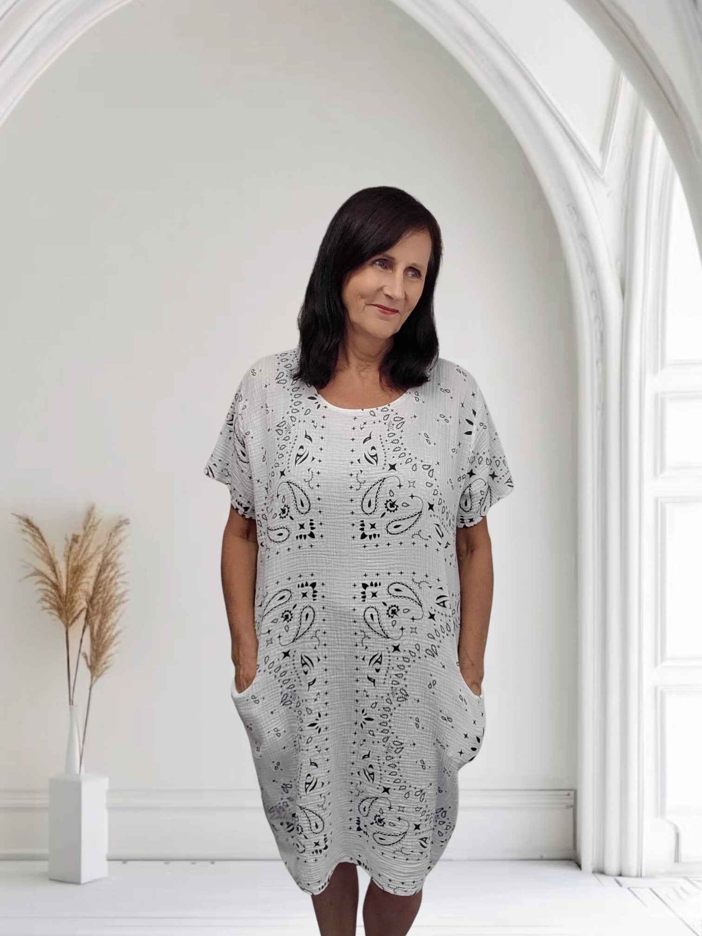 Ladies Paisley Print Midi Dress with Pockets-Priya