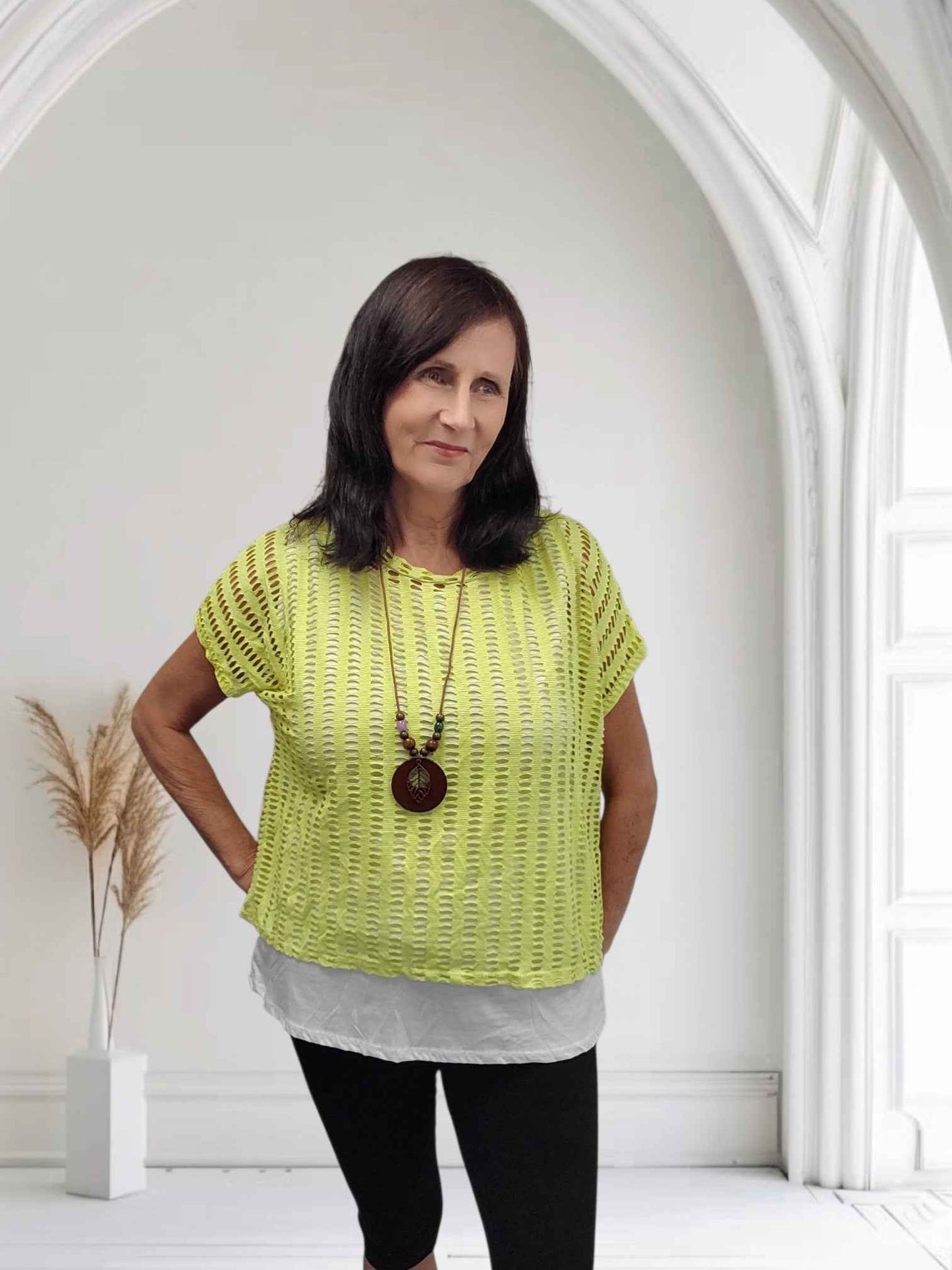 Ladies Open Knit Top with Vest & Necklace | 3 Colours -Ella