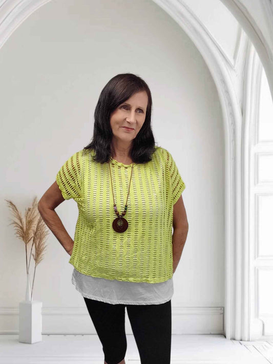 Ladies Open Knit Top with Vest & Necklace | 3 Colours -Ella