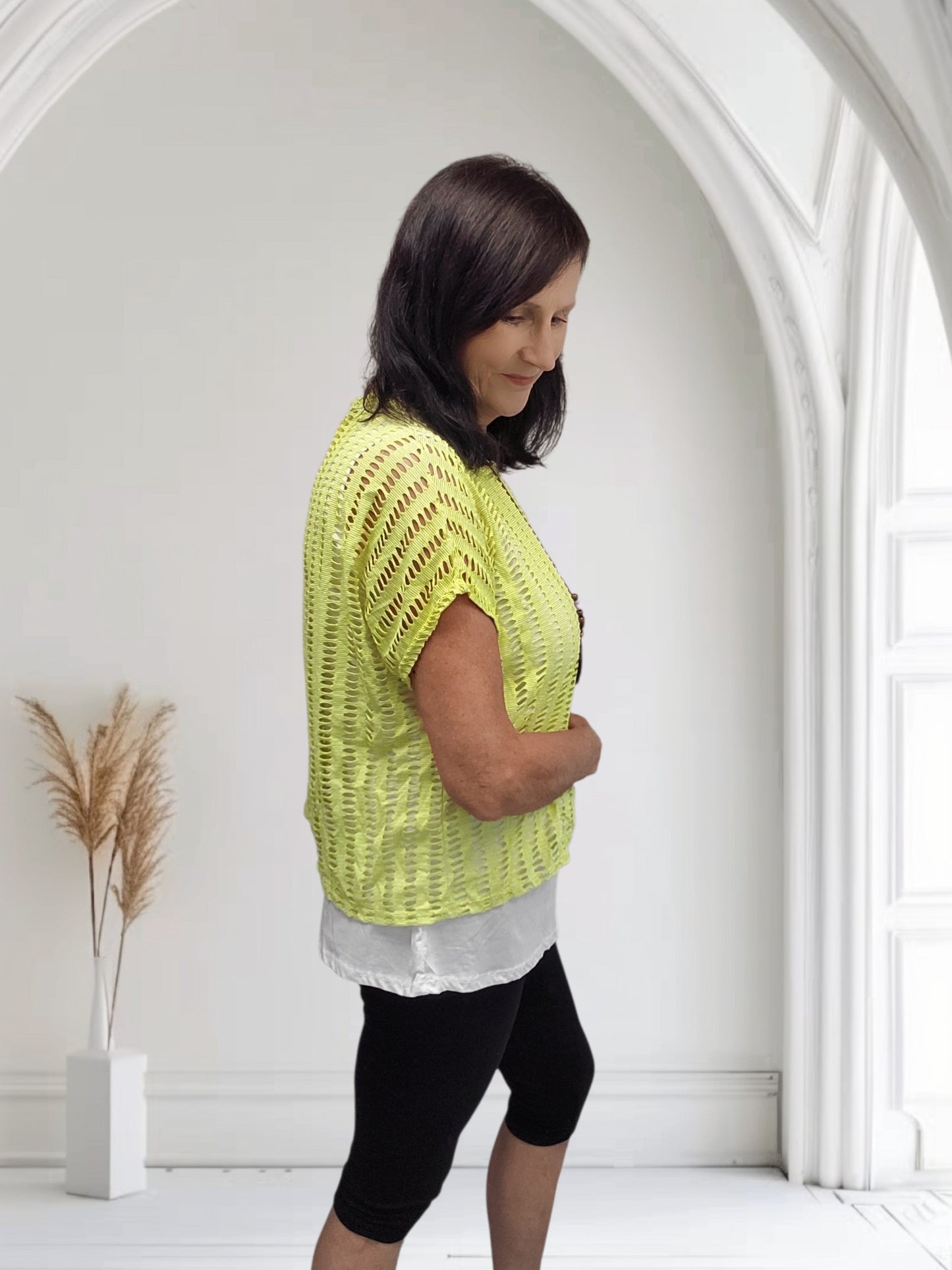 Ladies Open Knit Top with Vest & Necklace | 3 Colours -Ella