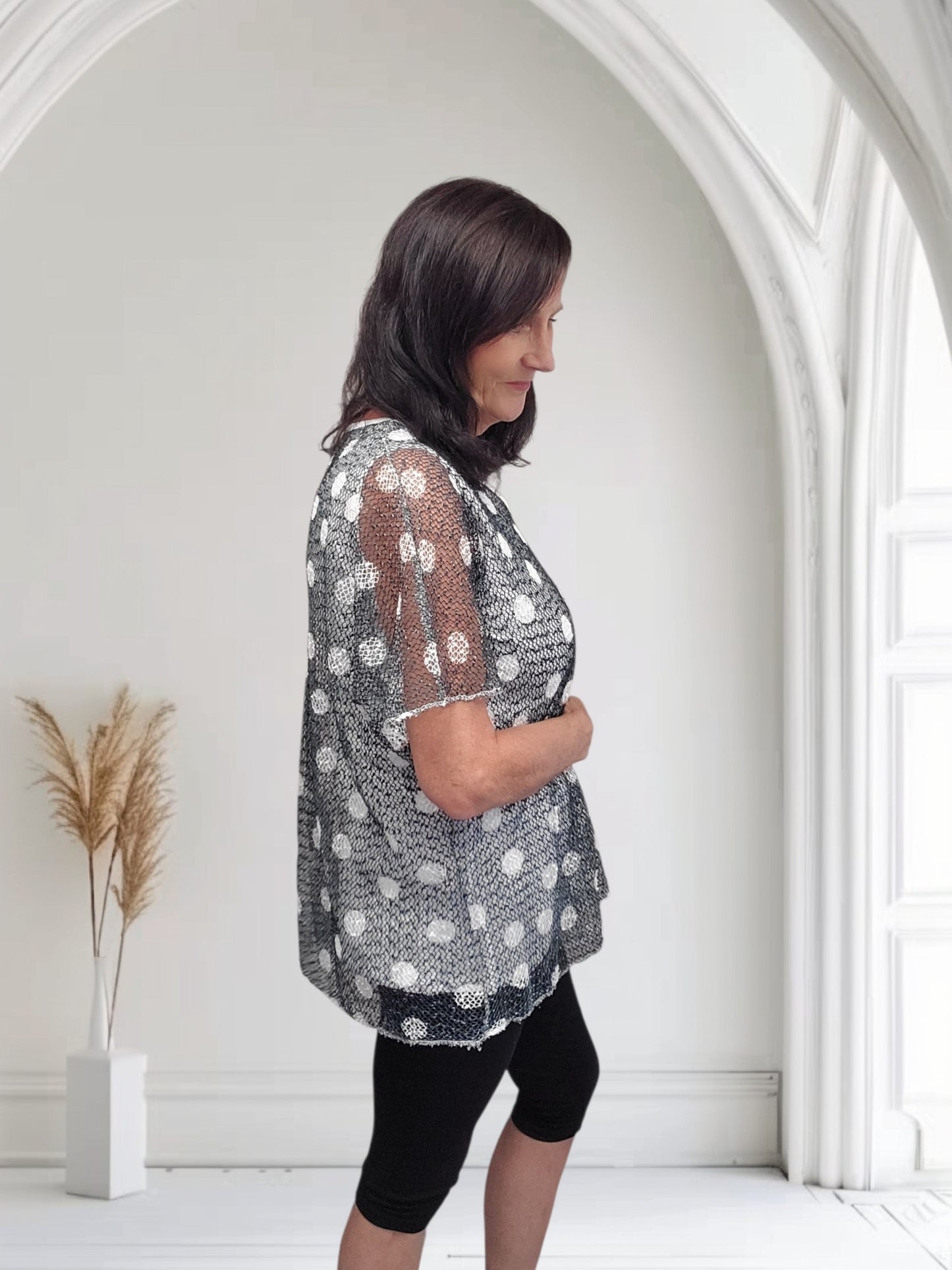 Metallic Mesh Overlay Top with Vest -Cora