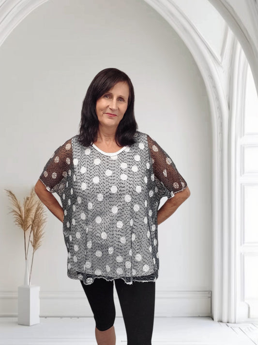 Metallic Mesh Overlay Top with Vest -Cora