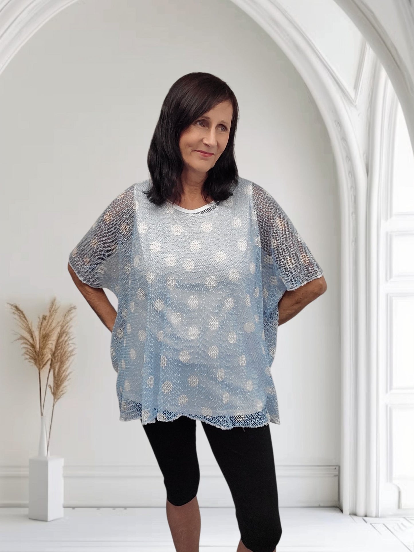 Metallic Mesh Overlay Top with Vest -Cora