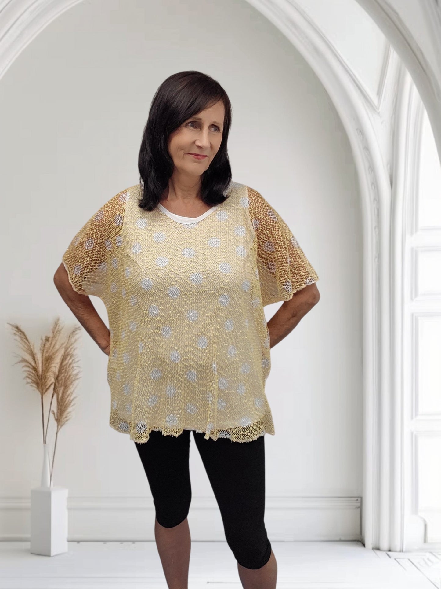 Metallic Mesh Overlay Top with Vest -Cora