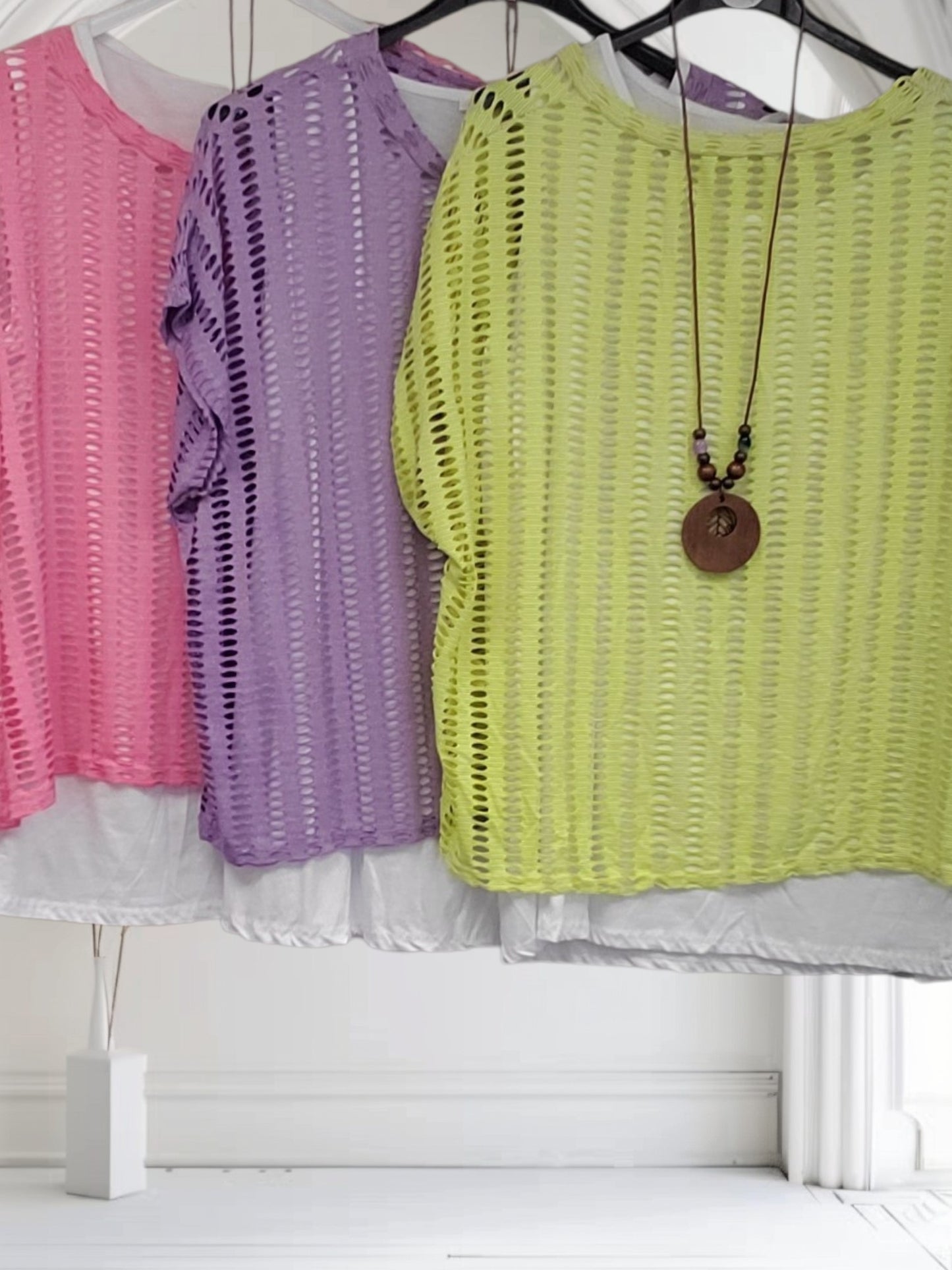 Ladies Open Knit Top with Vest & Necklace | 3 Colours -Ella