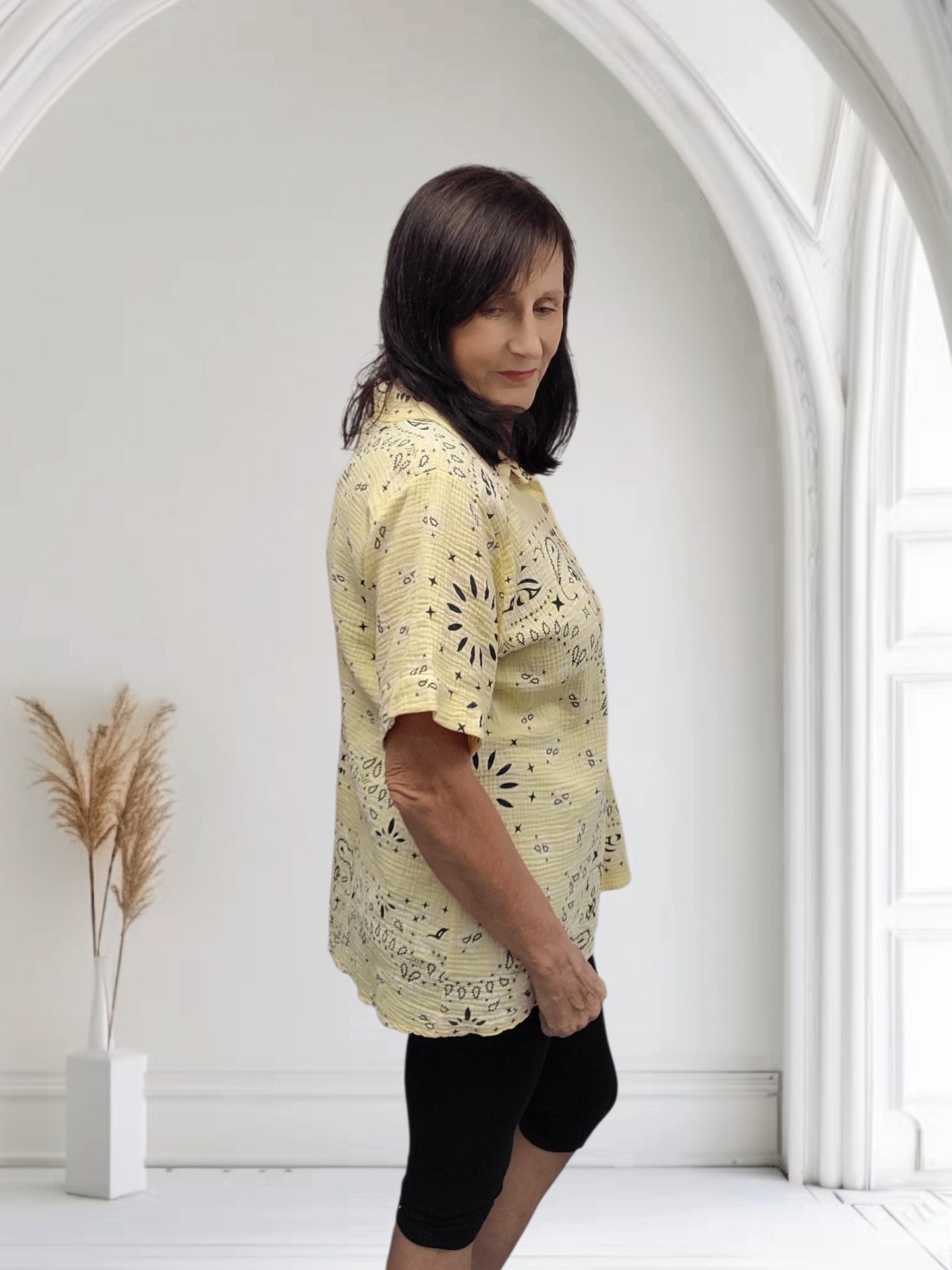 Paisley Print Button-Up Blouse – Short Sleeve | One Size Fits UK 12–18-Liv