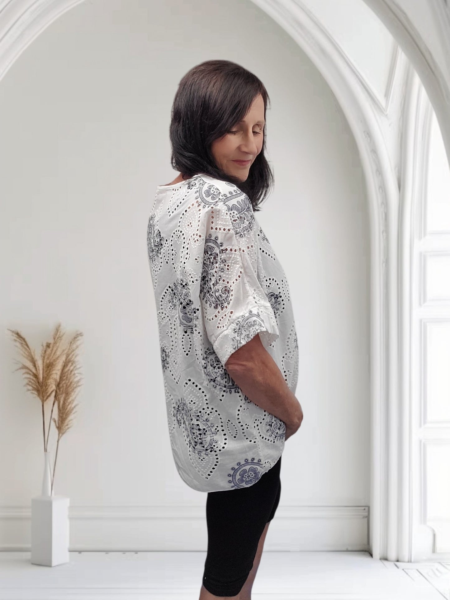 Ladies Paisley Print Cotton Top – Broderie Style-Rubie