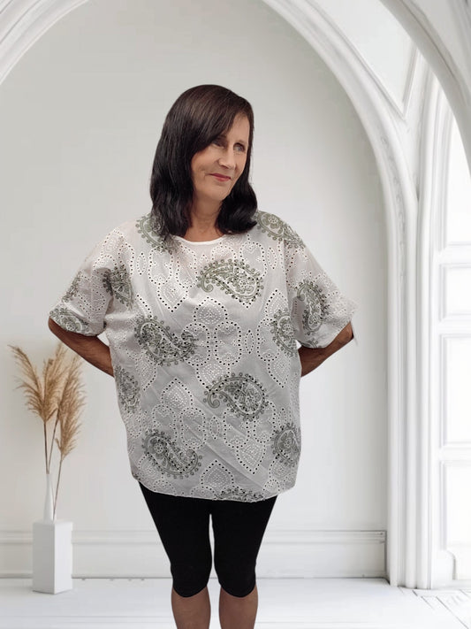 Ladies Paisley Print Cotton Top – Broderie Style-Rubie