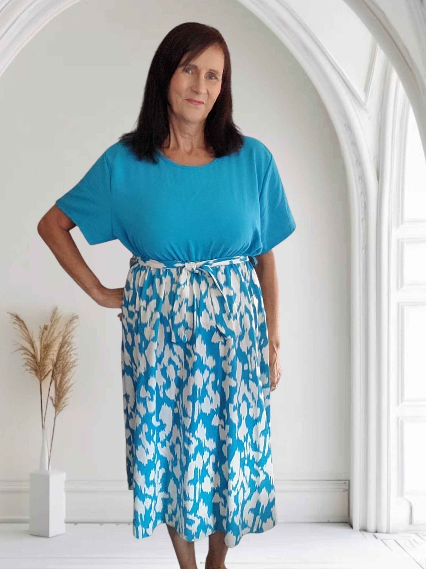 Women's Colour Block Abstract Print Midi Dress – Kaye