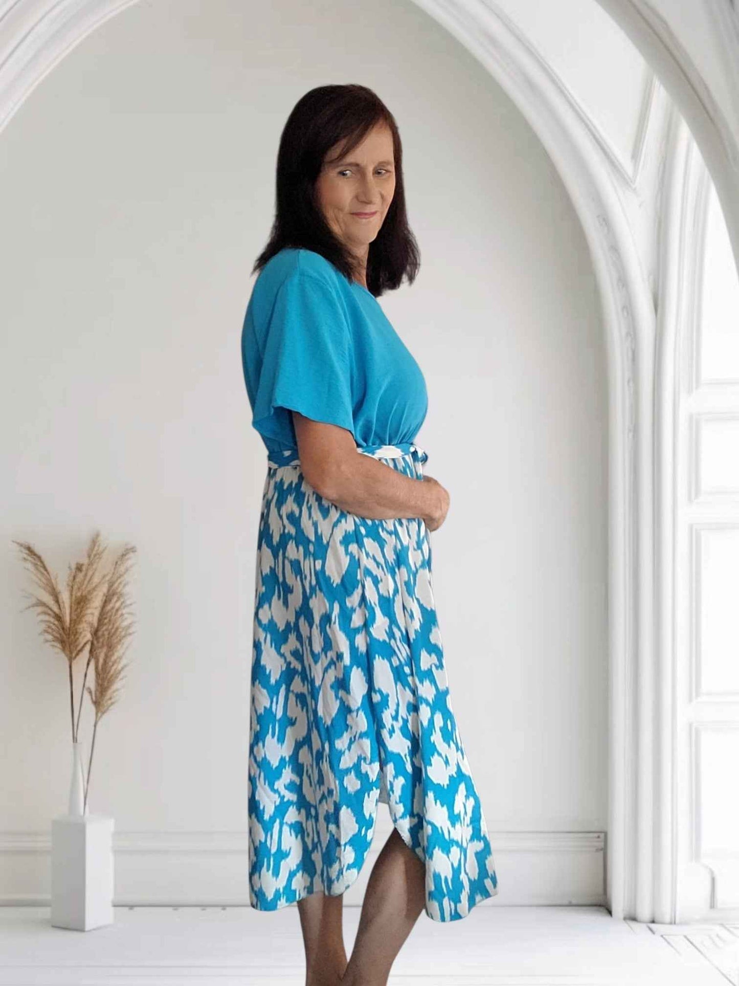 Women's Colour Block Abstract Print Midi Dress – Kaye