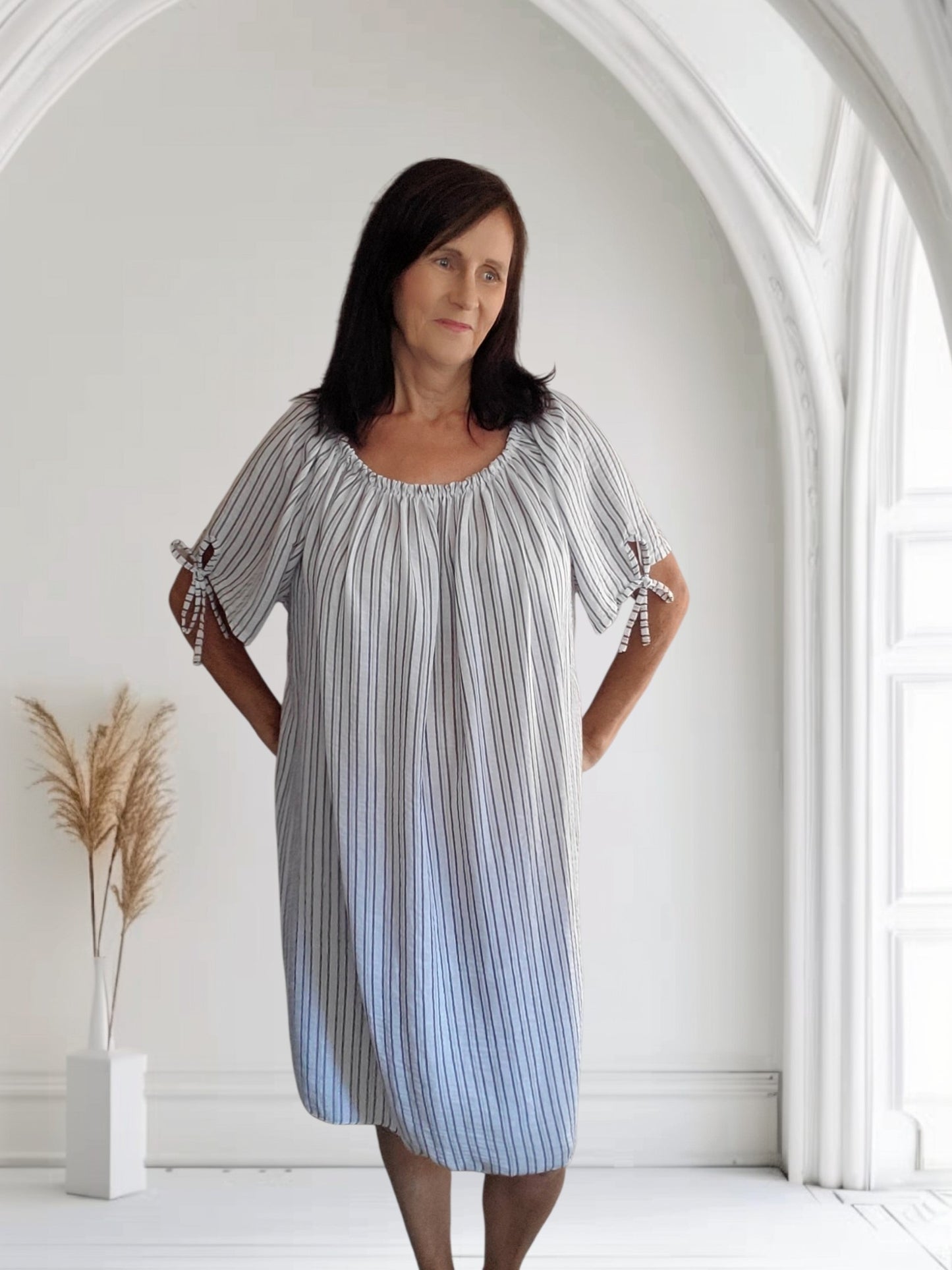 Women's Bardot Stripe Midi Dress-Valerie