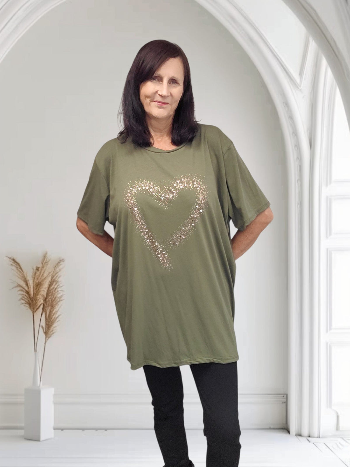 Ladies Diamante Heart Print Top-Sara