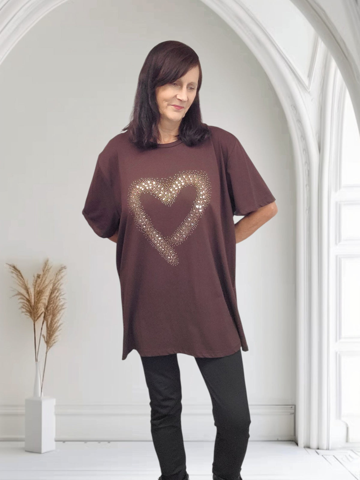 Ladies Diamante Heart Print Top-Sara