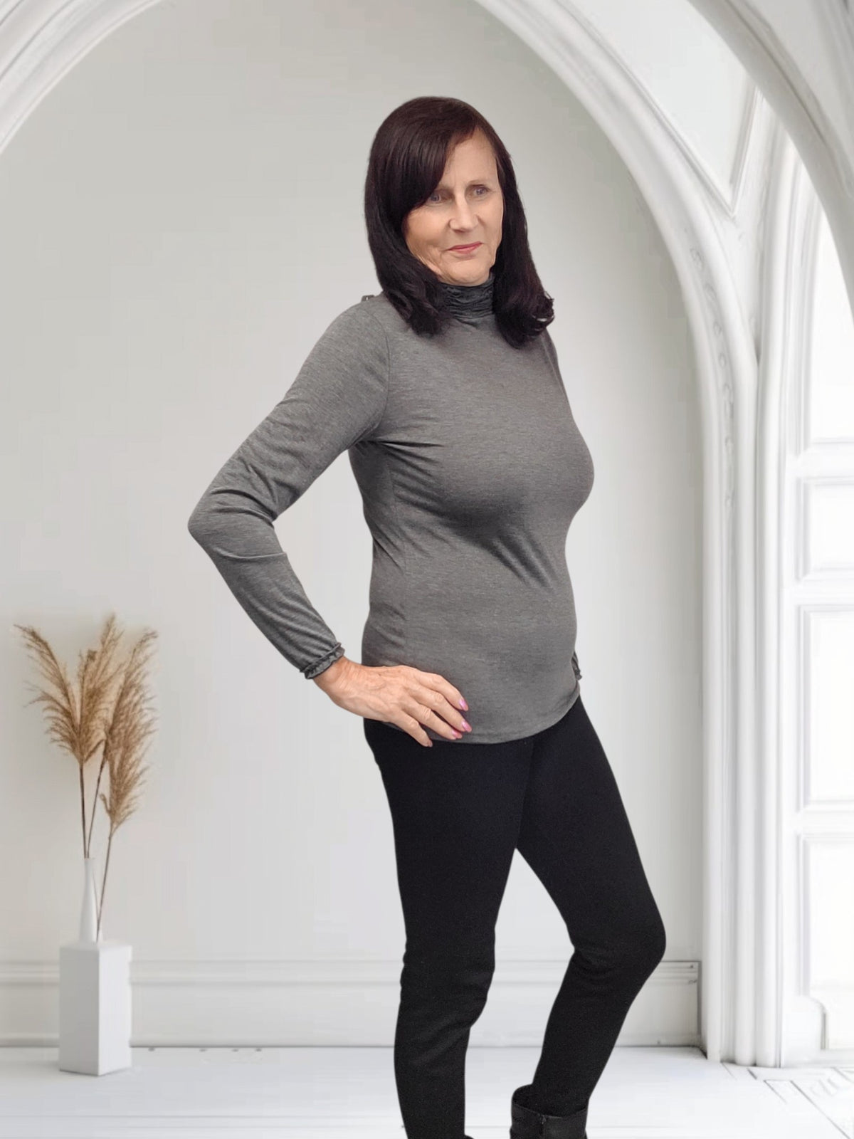 Ladies Ruffle Neck Long Sleeve Top – 4 Colours-Libby
