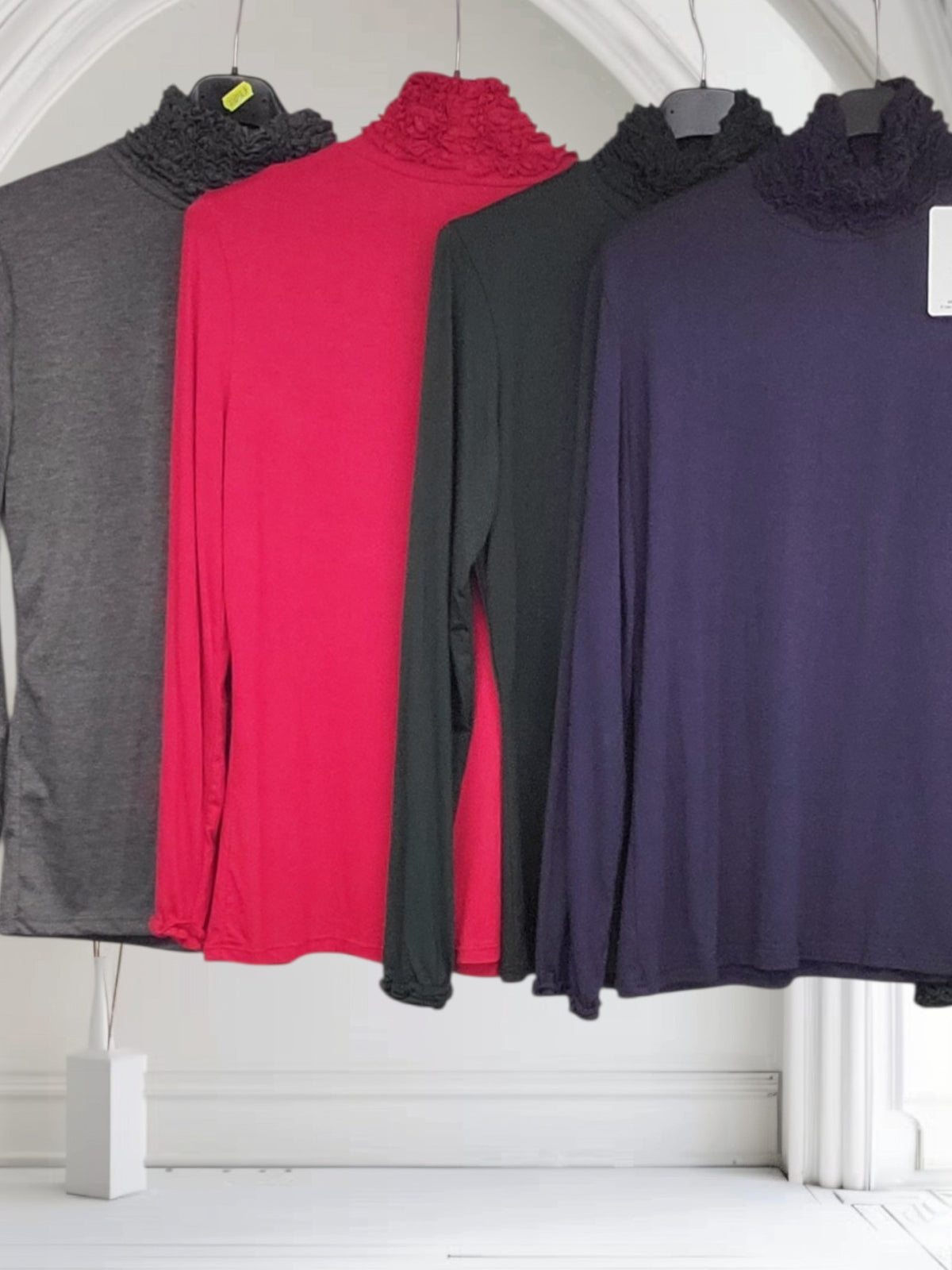 Ladies Ruffle Neck Long Sleeve Top – 4 Colours-Libby