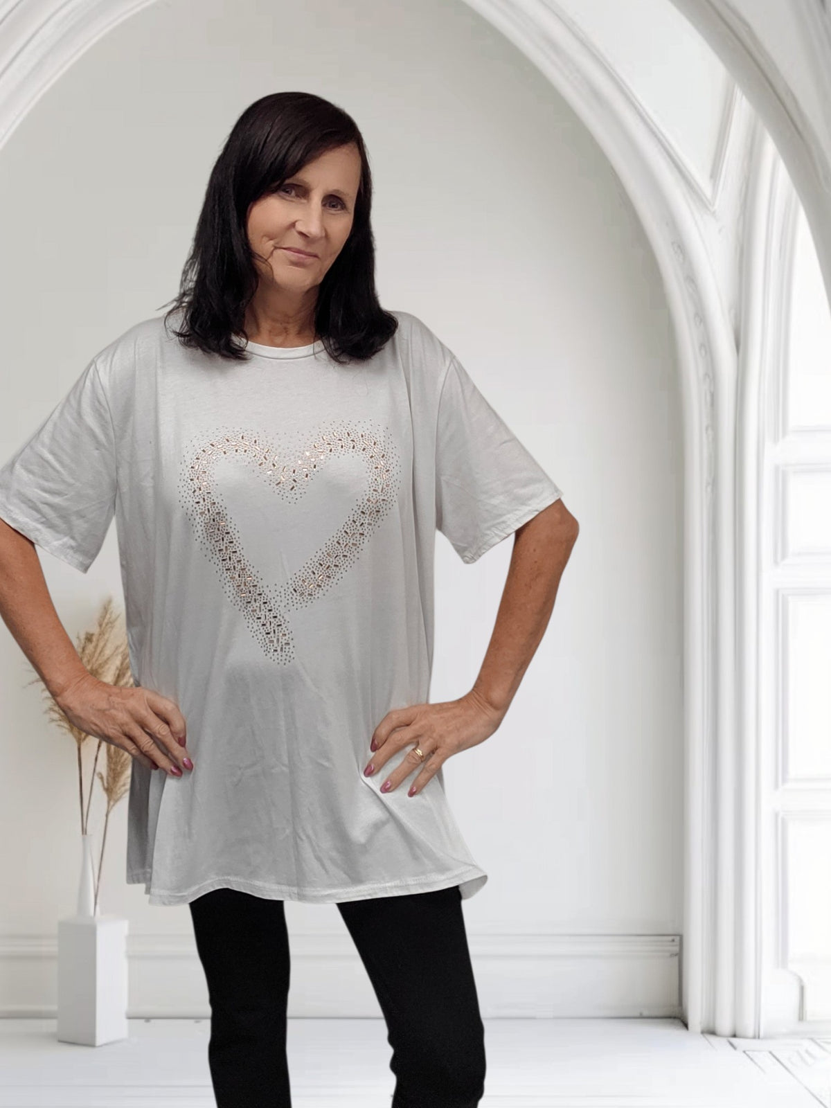 Ladies Diamante Heart Print Top-Sara
